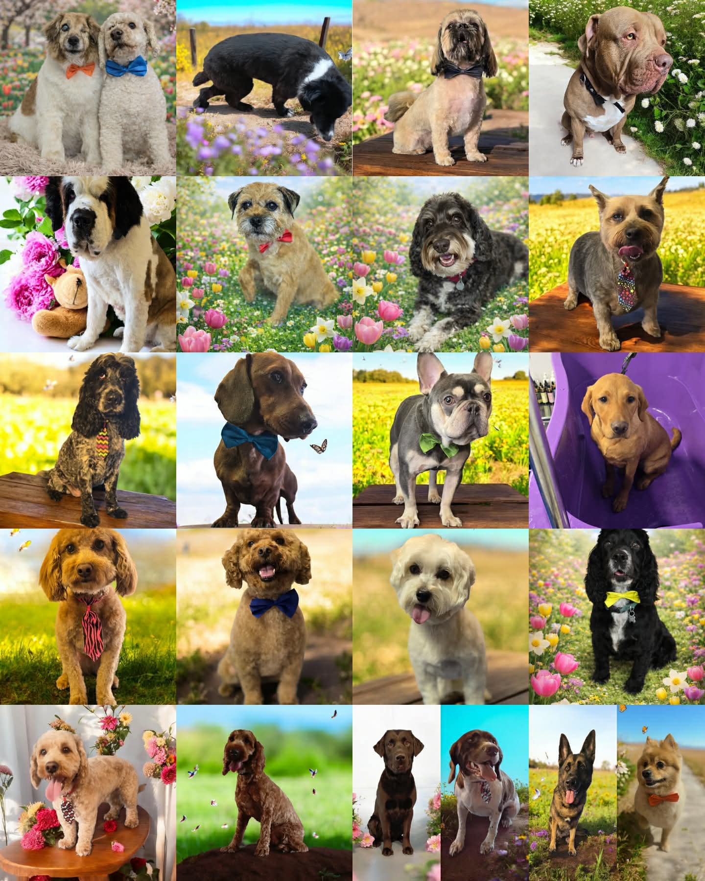 Collage of freshly groomed dogs from Sam's Pack